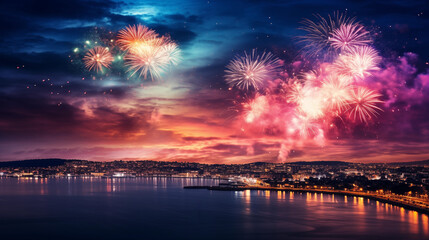 Fireworks above city