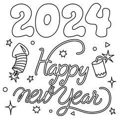 Happy new year Chinese with dragon cartoon coloring page