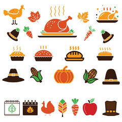 Set of happy thanksgiving holiday elements, collection thanksgiving designs
