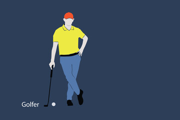 Male Golf player. Design image in trendy flat style isolated on color background, symbol for your website design, logo, app, various publications.
