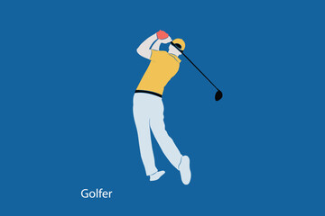 Male Golf player. Design image in trendy flat style isolated on color background, symbol for your website design, logo, app, various publications.