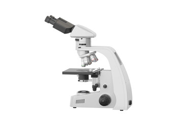 Realistic 3d illustration of a microscope. Pharmaceutical and educational tool. A magnifying tool for research. A symbol of science and chemistry. Isolated on white background