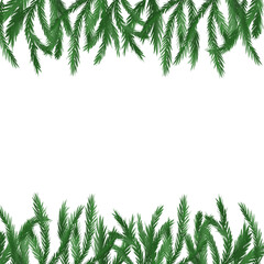 Fototapeta na wymiar Christmas tree branch, frame of branches. evergreen tree, pine, winter plants, new Year tree, festive decoration. Hand-drawn illustration
