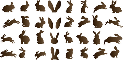 Rabbit silhouettes vector illustration, perfect for Easter, spring celebrations. Features adorable, fluffy bunnies in various poses - hopping, sitting, standing. Ideal for nature, wildlife themes © Arafat