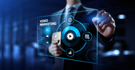 Video marketing social media advertising advertisement strategy business concept. - obrazy, fototapety, plakaty