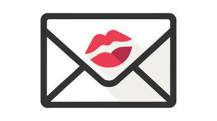 Black outlined vector icon of an envelope with a red lipstick mark on it
