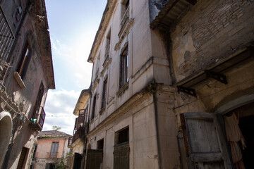 Fototapeta na wymiar View of abandoned houses. Village of old Apice (Borgo di Apice Vecchia)