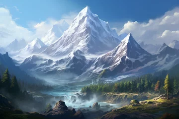  A picturesque mountain range with captivating landscape and breathtaking scenery. Generative AI © Lila