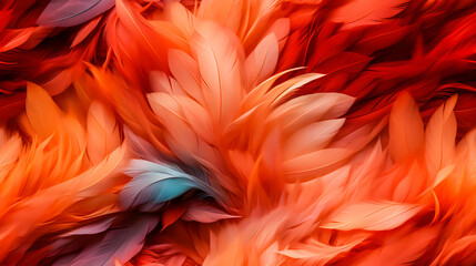 seamless patterns of Red and orange feathers, close up shot