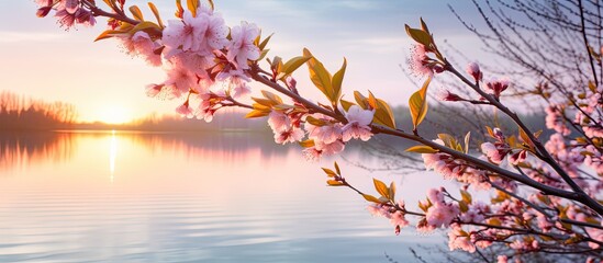 Morning hours in Northern Europe showcase stunning spring blossoms on beautiful willow branches - obrazy, fototapety, plakaty