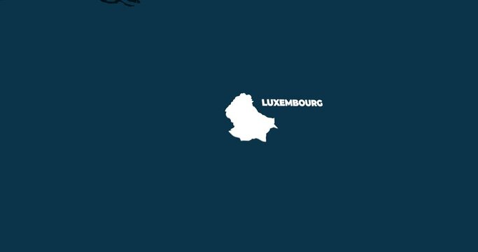 World Map Zoom In To Luxembourg. Animation in 4K Video. White Luxembourg Territory On Dark Blue World Map