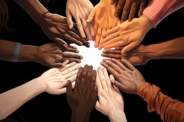 Foto op Plexiglas Illustration of a group of diverse hands, representing teamwork and collaboration, Generative AI © Pixel Nirvana