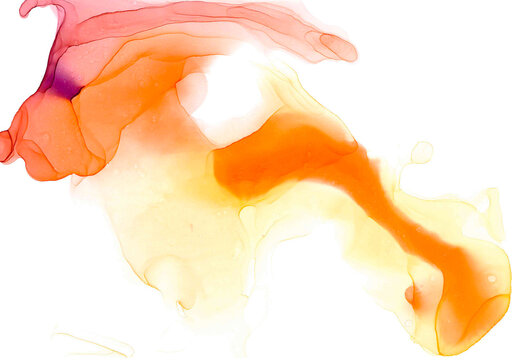 Isolated translucent cloud of smoke similar a cute animal. Funny skinny dog. Abstract ink illustration in fluid art tech. Watercolor wallpaper in warm colors. Delicate background with elongated splash
