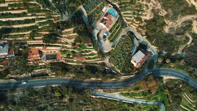 Epic aerial drone shot view of Ospedaletti a beautiful town on the ligurian riviera near San Remo in Italy. 
