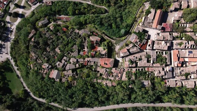 Drone view of a ghost town in southern Italy. Village of old Apice (Borgo di Apice Vecchia)