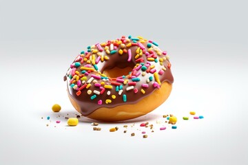 Donut with toppings on plain background. Generative AI