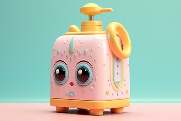 Adorable, pastel cartoon soap dispenser with intricate design. Quirky 3D avatar for dishwashing. Generative AI