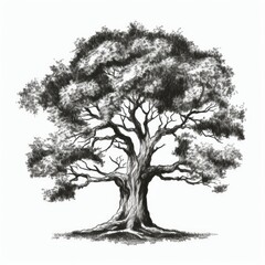 Tree hand drawn  illustration realistic sketch, Generative AI
