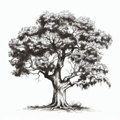 Tree hand drawn  illustration realistic sketch, Generative AI