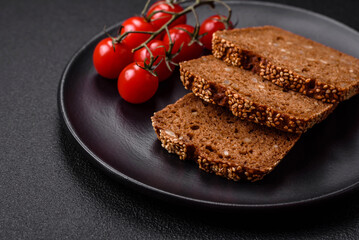 Delicious fresh crispy brown bread with seeds and grains