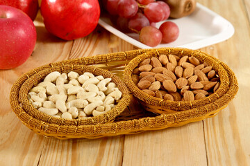 Cashew & Almond or kaju and badam in basket, Indian Dry Fruit 