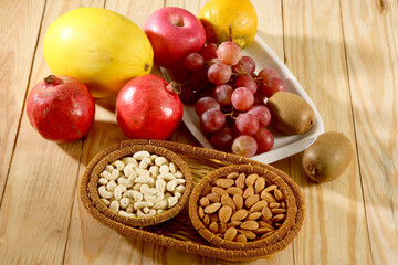 Cashew & Almond or kaju and badam in basket, Indian Dry Fruit 