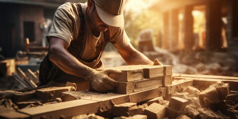 A man is engaged in building house, the theme of architecture and design. Generative AI