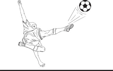 Soccer Star: Cartoon Footballer Kicking Ball Mid-Air, Kick It! Captain of Football in Action Cartoon, Scoring Success: Cartoon Striker Shooting to Goal