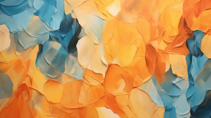 Abstract bright background in blue and apricot tones, multicolored spots of oil paint on canvas,...