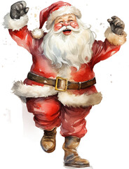 Christmas Watercolor Clipart of Santa Claus in a Funny Pose, Isolated