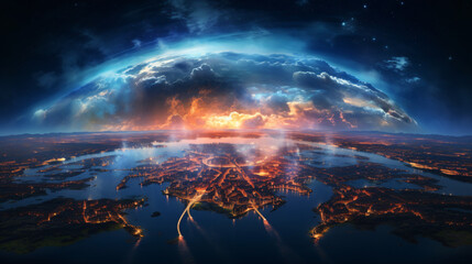 Fototapeta na wymiar Panoramic view on planet Earth globe from space