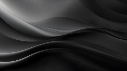 Fototapeta premium Black dark gray silver white wave abstract background for design. Light wave, wavy line. Ombre gradient. Noise rough grungy grain brushed metal metallic effect. Generative AI.