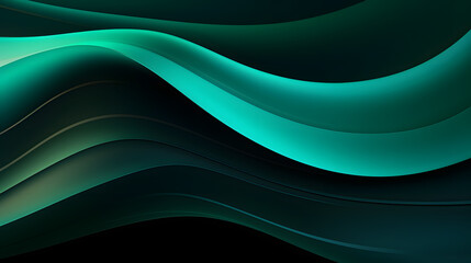 Black dark light jade petrol teal cyan sea blue green abstract wave wavy line background. Ombre gradient. Generative AI. - obrazy, fototapety, plakaty