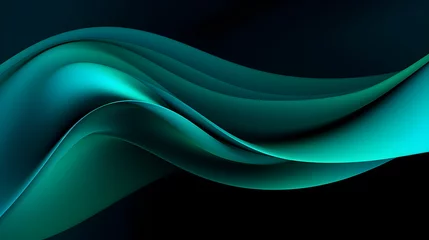 Küchenrückwand glas motiv Black dark light jade petrol teal cyan sea blue green abstract wave wavy line background. Ombre gradient. Generative AI. © tfk