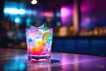 Trendy Beverage - A colorful  cocktail, served in a unique glass - InstaFood - AI Generated