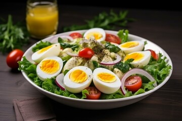 Salad with eggs. Generative AI