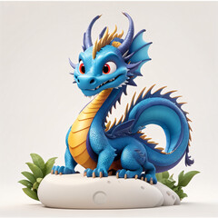 A Blue 3D Cartoon Chinese Lunar Year Dragon On isolated white Background