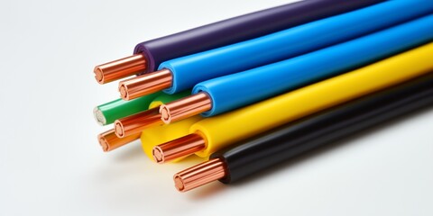 Fototapeta premium Electric cables close up on white background
