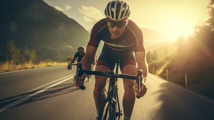 A vibrant and engaging photo showcasing athletes participating in an road bike sport event, Cyclist...