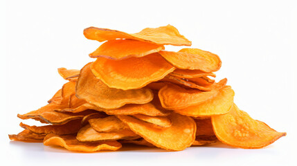 Pile of healthy sweet potato chips isolated on a white background