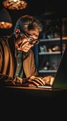 Obraz premium older man using laptop. Generative ai