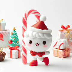 White background, cute character, Christmas candy