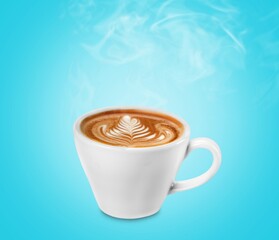 Hot tasty latte coffee in a ceramic cup