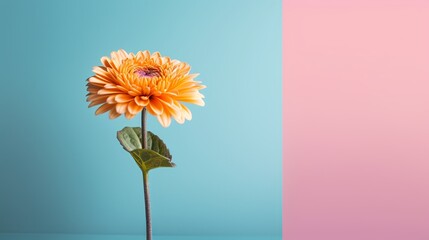 yellow gerbera flower on pink blue background. Punchy Pastels