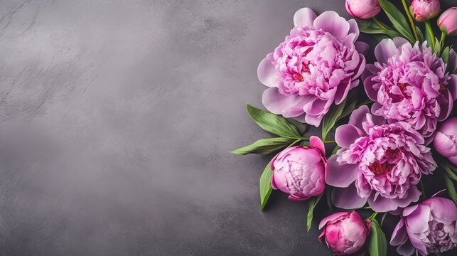 peony on gray background/ Peony. Close-up of pink flower on gray