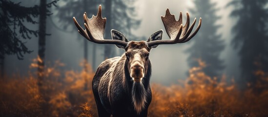 Portrait of a moose a European animal that resides in the wild forests