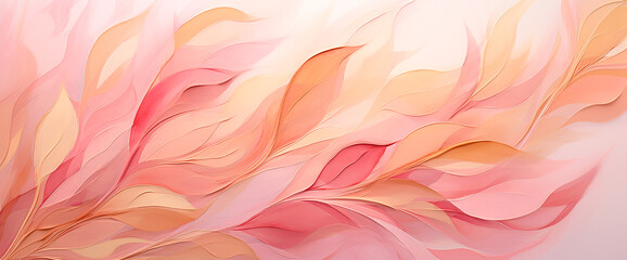 Ilustracion hojas acuarela rosa amarillo oro - Fondo abstracto tinta pintura formas plantas - obrazy, fototapety, plakaty