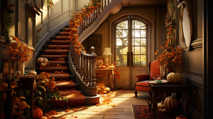 Autumnal hallway decor, interior design, and house decor.