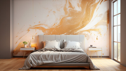 Dormitorio elegante con luz tenue - Pared ecleptica luces - Marmol habitacion con cama matrimonio