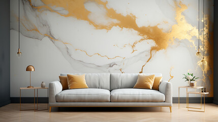 Salon blanco decorado - sofa comedor sala de estar - Decoracion oro marmol 